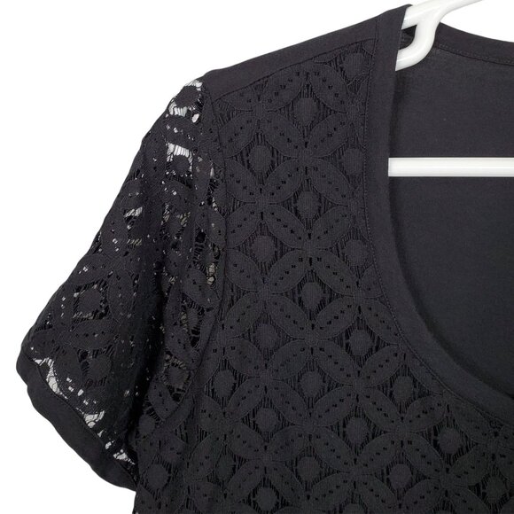 JNY Signature Size 3X Shirt Tee Floral Lace Front Overlay Scoop Neck Stretch - Picture 4 of 6